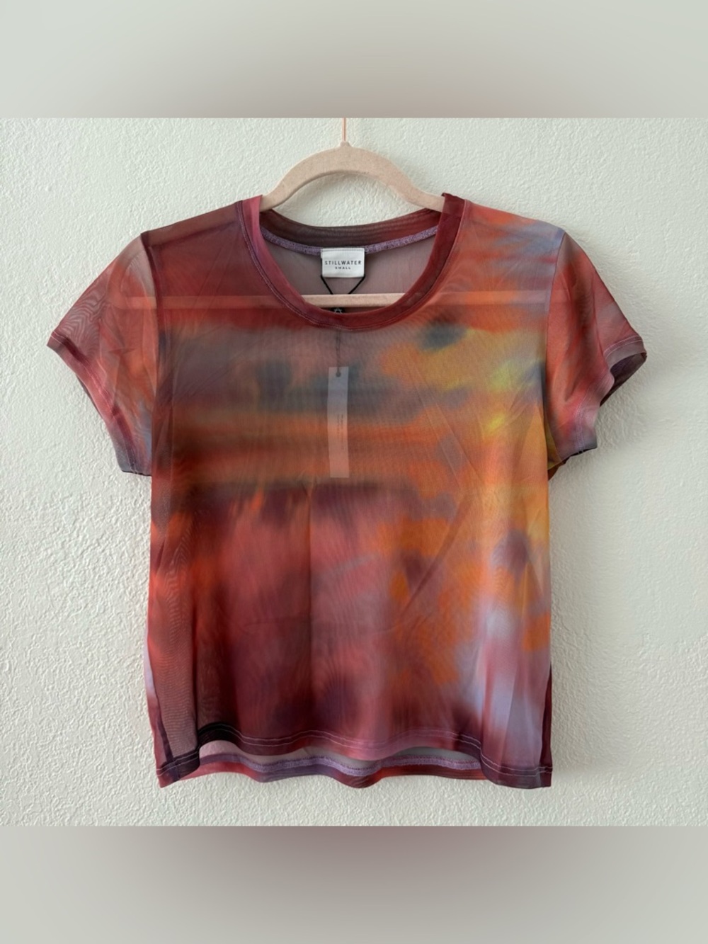 Stillwater Small Baby-Tee Multicolor Mesh Short Sleeve Top - Sunset Tie-Dye